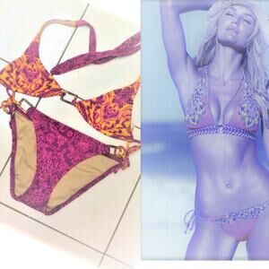 Rare Vintage Victoria's Secret‎ BIKINI Sz XS Violet Purple Paisely Triangle 2 Pc